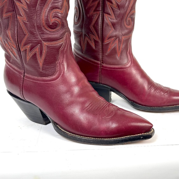 Handmade Austin-Hall Cowboy Boots - Wmns Sz 9B - Burgundy 14" Tall Pointy Toe - Picture 9 of 16